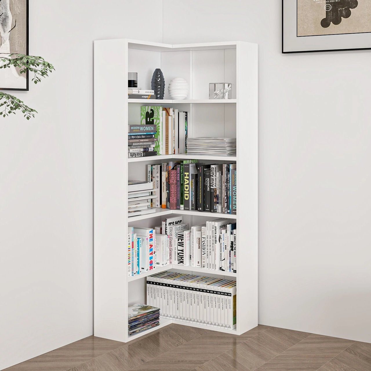 Adel 4 Raflı Köşe Kitaplık - Beyaz Beyaz