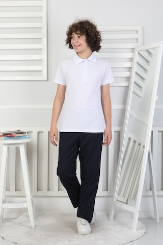 Modanino Erkek Çocuk %100 Pamuk Okul Tarz T-shirt 5-17 Yaş 12272 Beyaz