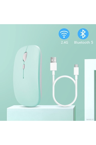 Apple Uyumlu iPad Şarj Edilebilir Sessiz Mouse Bluetooth + 2.4hz Wifi Ka