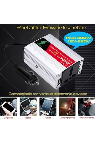 Ulzyvf 12v - 220v Araba Güneş Enerjili İnvertör Dönüştürücü 150w Usb Akü Klipsli 300w Tepe Gücü