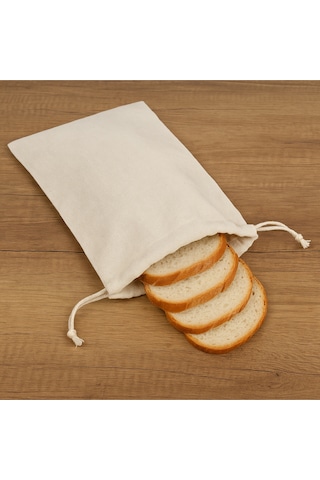 Ham Bez Ekmek Saklama Torbası 30x35 Cm Nefes Alabilir Ham Kumaş, Ağzı Büzgülü Bej