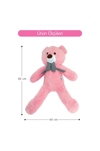 80 Cm Büyük Boy Yumuşak Papyonlu Oyuncak Ayıcık Pembe