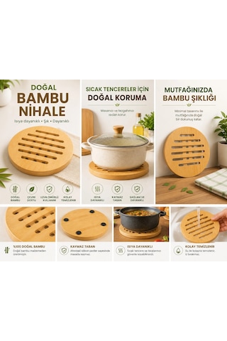 Pionny Bambu Yuvarlak Nihale - Açık Kahverengi - 17 Cm Çok Renkli