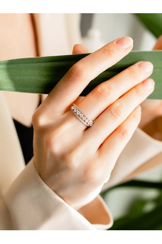 Lamponi 925 Ayar Gümüş Taşlı Yaldızlı Nikah Yüzüğü 203735669 Altın