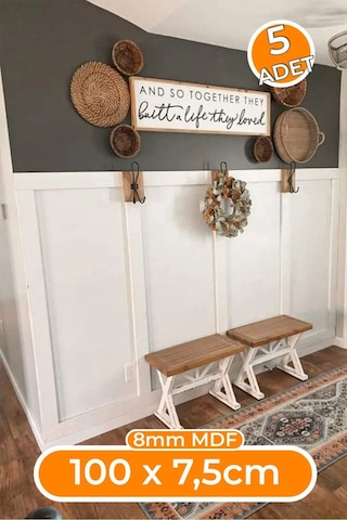 Birdeco Home İskandinav Duvar Çıtası 100cm X 7,5 Cm 5 Adet - 8mm Duvar Çıtası, Duvar Dekorasyonu Ekru Model:xa273
