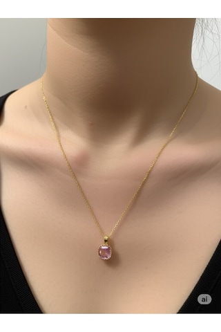 Zarif Gold Zincirli Pembe Taşlı Kadın Kolye Çok Renkli