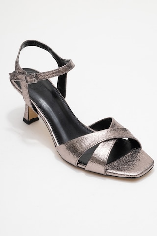 Luvishoes Luvi Shoes Melin Platin Desenli Çapraz Bantlı Kadın Topuklu Ayakkabı Platin