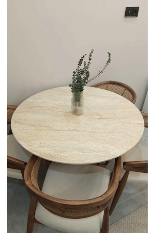 Lotus İskandinav Tarzı 4 Sandalyeli Yuvarlak Masa Takımı Krem