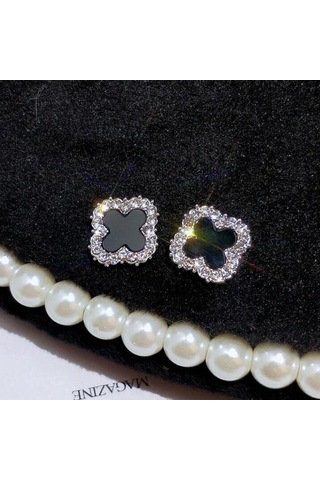 Gümüş Rhinestone Yonca Saplama Küpe Kadınlar İçin Moda Parlak Rhinestone Dört Yapraklı Yonca Küpe Hiçbir Alerji Küpe Takı Çok Renkli