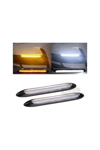 Selamlamalı Kayar Sinyalli Araba Gündüz Farı Esnek Gündüz Ledi Drl Led Lamba Güçlü Işık Açılış Animasyonlu 12v Su Geçirmez Sarı Beyaz 2 Adet 27.5 Cm