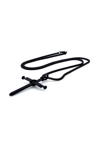 Çivi Haç Çarmih Istavros Katolik Erkek Siyah Metal Kolye Q0466 Beyaz