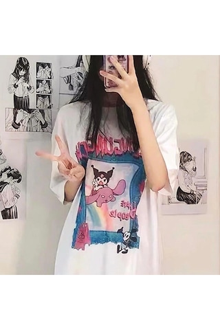 Adrift Y2k Harajuka Style Etiket Anime Harajuku Kuromi Greengungchi Tshirt Arskuromimagictshirt Beyaz