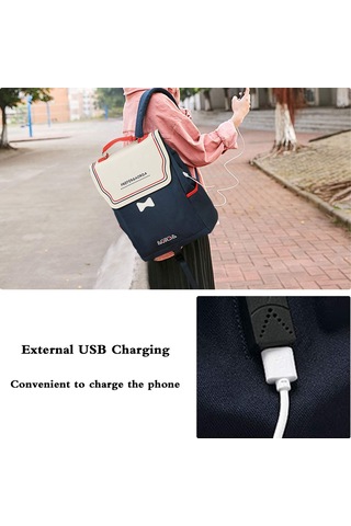 Kadın Sırt Çantası, Günlük Sırt Çantası, Usb Şarj Bağlantılı Kız Siyah