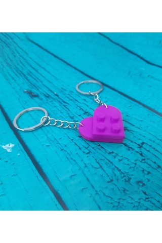 Seninle Anlam Bulurum Lego Dizayn Kalp Anahtarlık 2'li Mor Renk Çok Renkli