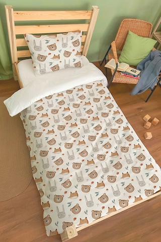 Organik Tek Kişilik Nevresim Takımı 160x220 - Sevimli Yüzler Renkli