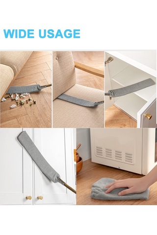 Geeksen Uzatılabilir Gömlek Altı Temizleme Aleti - Ultra İnce Lif Fırça, Ev İçi Toz Temizliği, 1.4m Boyunda, Toz Fırçası + Kumaş Örtü + Gömlek Kolu Seti Gri