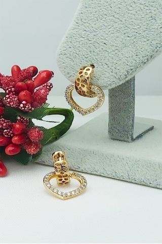 Rose Altın Kaplama Vip Seri Xuping Zirkon Taşlı Kalp Küpe 2 CM Rose Gold