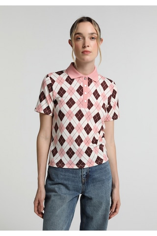 Colin's Colins Slim Fit Polo Yaka Metraj Baskılı Kadın Pembe Kısa Kol Tişört Cl1080866 Q1.v1 Pın