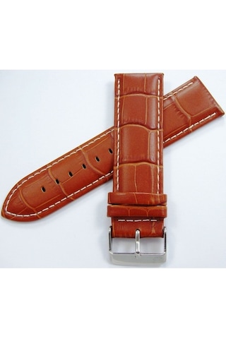 Bizon Deri Saat Kayışı 22Mm Xl Uzun Taba Saat Kordonu Beyaz Dikiş