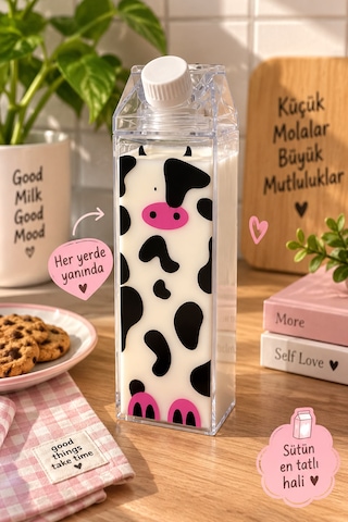 İnek Desenli Sütlük Dekoratif Buzdolabı Süt Kabı 500 Ml Çok Renkli