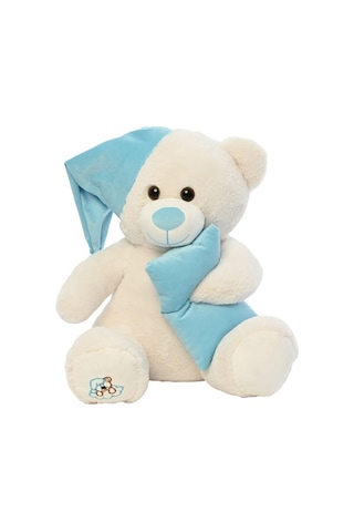 Pufu Toys Pelüş Uyku Arkadaşım Ayıcık 60 Cm Beyaz Mavi 03007 Krem
