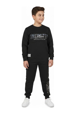Baglan Erkek Çocuk Önü Baskılı Sweatshirt Ve Eşofman Alt Takım Bgl-st05247 Siyah