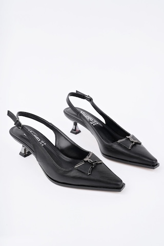Muggo Forest Arkası Açık Toka Detaylı Günlük Klasik Topuklu Kadın Stiletto Ayakkabı Siyah