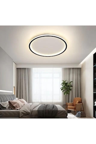 Siyah Ø80 cm Çember Avize 3000K Sarı Işık Led Tavan Lambası