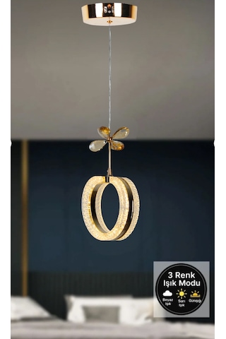 Tekli Alyans Gold 3 Renk Modlu Kristal Taşlı Ledli Sarkıt Avize Altın