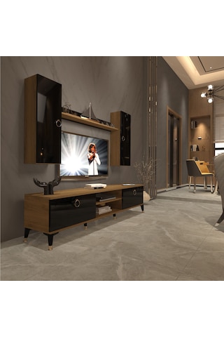 Decoraktiv Eko 7 Mdf Dvd Gold Tv Ünitesi Tv Sehpası Pera - Siyah