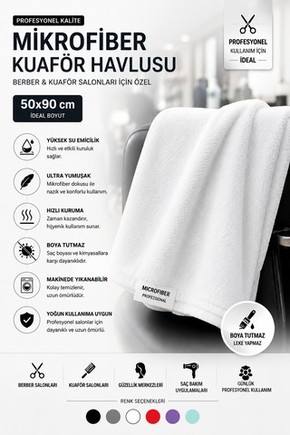 Naturıca Mikrofiber Havlu Kuaför Berber 6 Adet 50x90 Beyaz