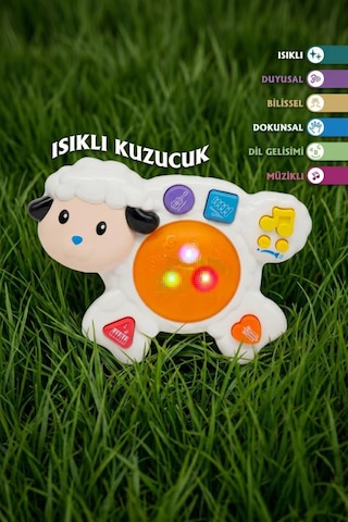 Işıklı Sesli Müzikli Kuzucuk Piyanolu Davul Enstrümanı Eğitici Oyuncak Çocuk Müzik Aleti