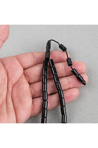 Erzurum Oltu Yumuşak Kesme Kesim 6.5x10mm Tesbih Siyah