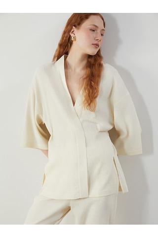 Lcw Vision Bej Şal Yaka Oversize Kadın Kimono