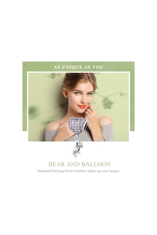 S925 Ayar Gümüş Ayı Balon Kalp Şeklinde Kakma Zirkonyum Pırlanta Dıy Boncuk Bilezik Aksesuarları, Stil: Boncuk Çok Renkli