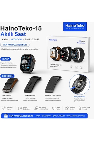 Haino Teko 15 Amoled Ekran Akıllı Saat (İthalatçı Garantili) + 3 Kordon