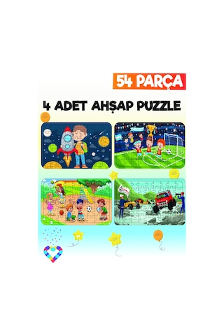 Ahşap 54 Parça 4 Adet Çocuk Puzzle