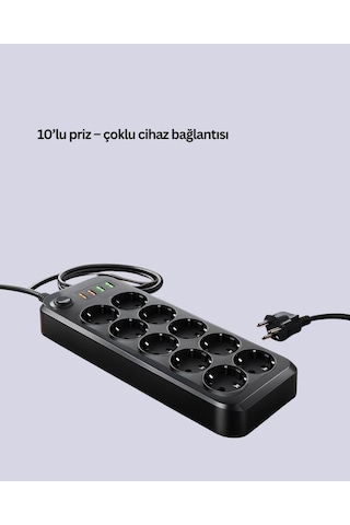Mey İthalat Termal Akım Korumalı Usb Type-c Girişli 10'lu Grup Priz 2500w Güç Kapasitesi Kopya Standart