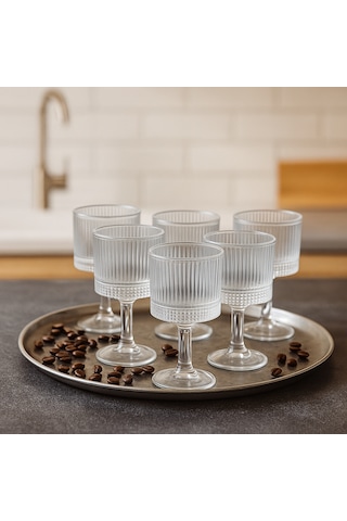 6 Lı Cam Ayaklı Kahve Yanı Su Bardağı Bardak 85ml