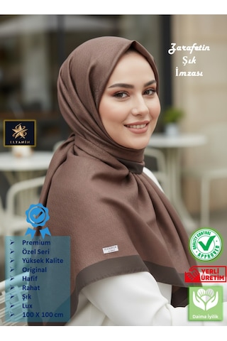 Premium Lux Original Monogram Şal İpek Vual, Yüksek Kalite, Hafif, Rahat, Şık, Tesettür, Shawl Kahverengi