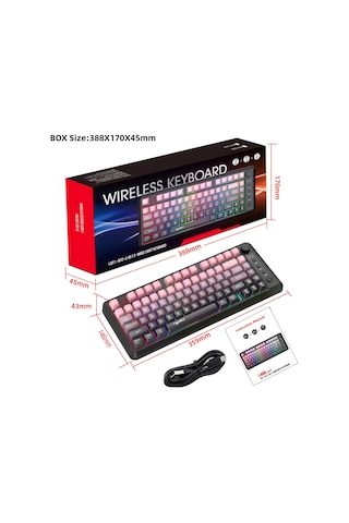 Hxsj L400 Üç Modlu Wireless Rgb Işık Ince Film 81 Tuş Klavye Grafiği Siyah Pembe