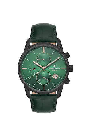 Daniel Klein Dk.1.13834-6 Exclusive Fonksiyonlar Aktif Takvimli Çelik Kasa Deri Kordon 3 Atm Su Geçirmezlik Yeşil Renk Erkek Kol Saati Siyah