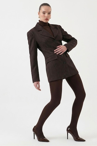 Holly Lolly Belden Oturmalı Çizgili Fit Kesim Karen Blazer Ceket Kahve