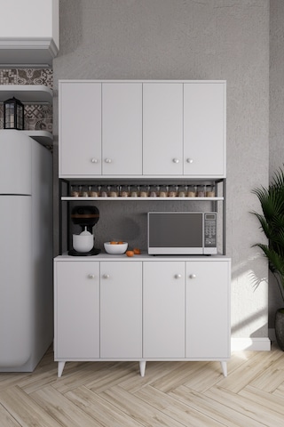 Nexar Kavhe Köşesi 8 Raflı Çok Amaçlı Mutfak Dolabı Beyaz Beyaz