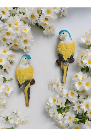 2 Adet Sarı El Boyaması Muhabbet Kuşu Duvar Balkon Bahçe Süsü