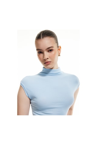 Koton Viskon Dik Yaka Kolsuz Slim Fit Body Mavi 5sak50375ek Mavi