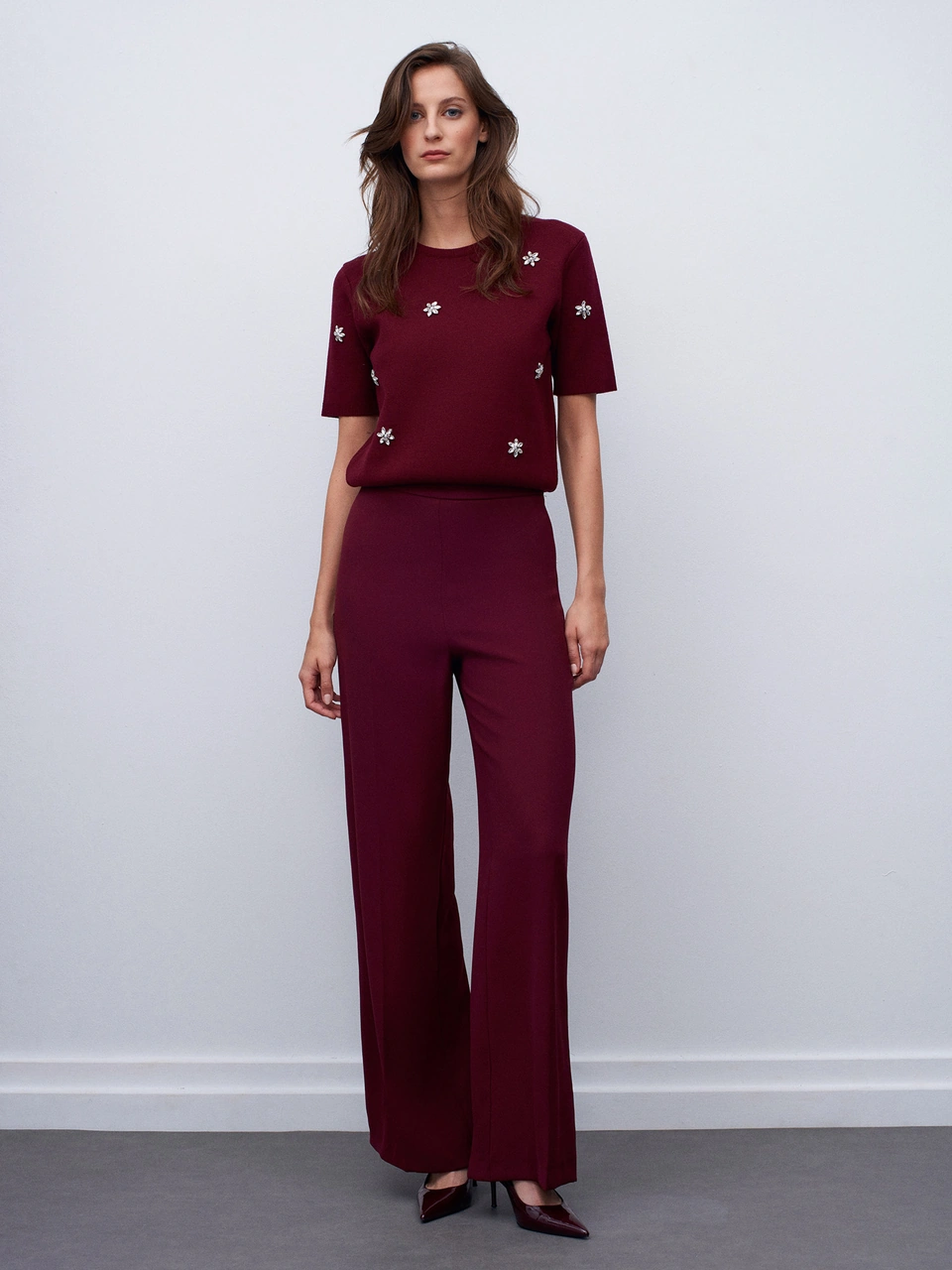 Dilvin 7535 Yanı Fermuarlı Bol Paça Pantolon-bordo Bordo