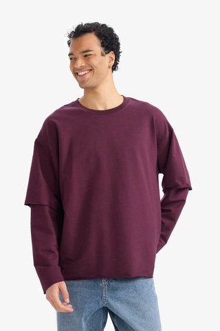 Defacto Boxy Fit Bisiklet Yaka Sırt Baskılı Sweatshirt G4352ax25wnbr171 Bordo-br171