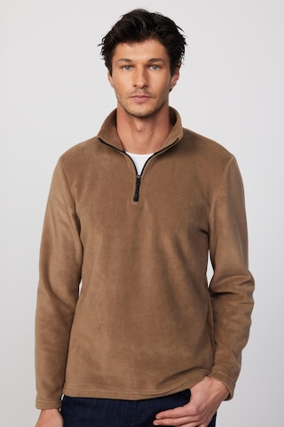 Tudors Erkek Dik Yaka Tüylenme Yapmayan Soğuk Geçirmez Standart Fit Rahat Kesim Haki Polar Sweatshirt -30141-haki Haki