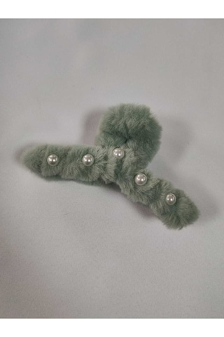 Büyük Boy İnci Peluş Mandal Toka 12 Cm Yeşil